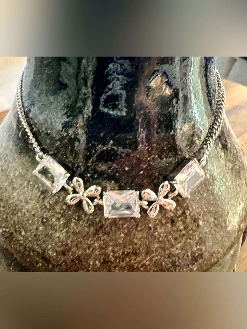 NEW! 14k white gold plated Clear Crystals Adjustable Bracelet- Women Jewelry